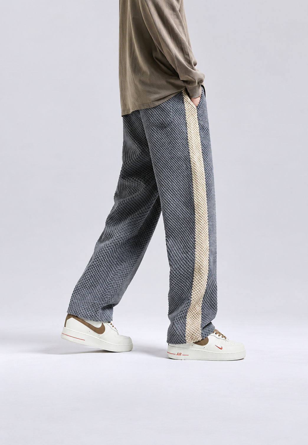 Pantalon jogging homme velours côtelé coupe ample bande latérale - Dorian
