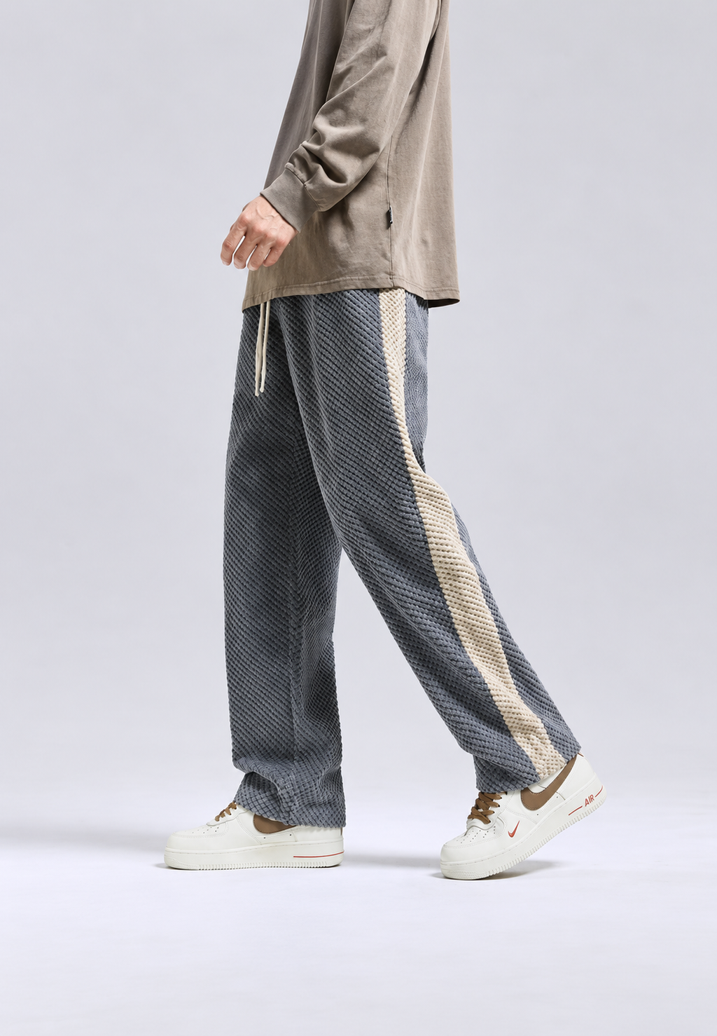 Pantalon jogging homme velours côtelé coupe ample bande latérale - Dorian