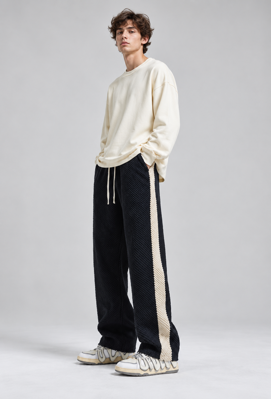 Pantalon jogging homme velours côtelé coupe ample bande latérale - Dorian