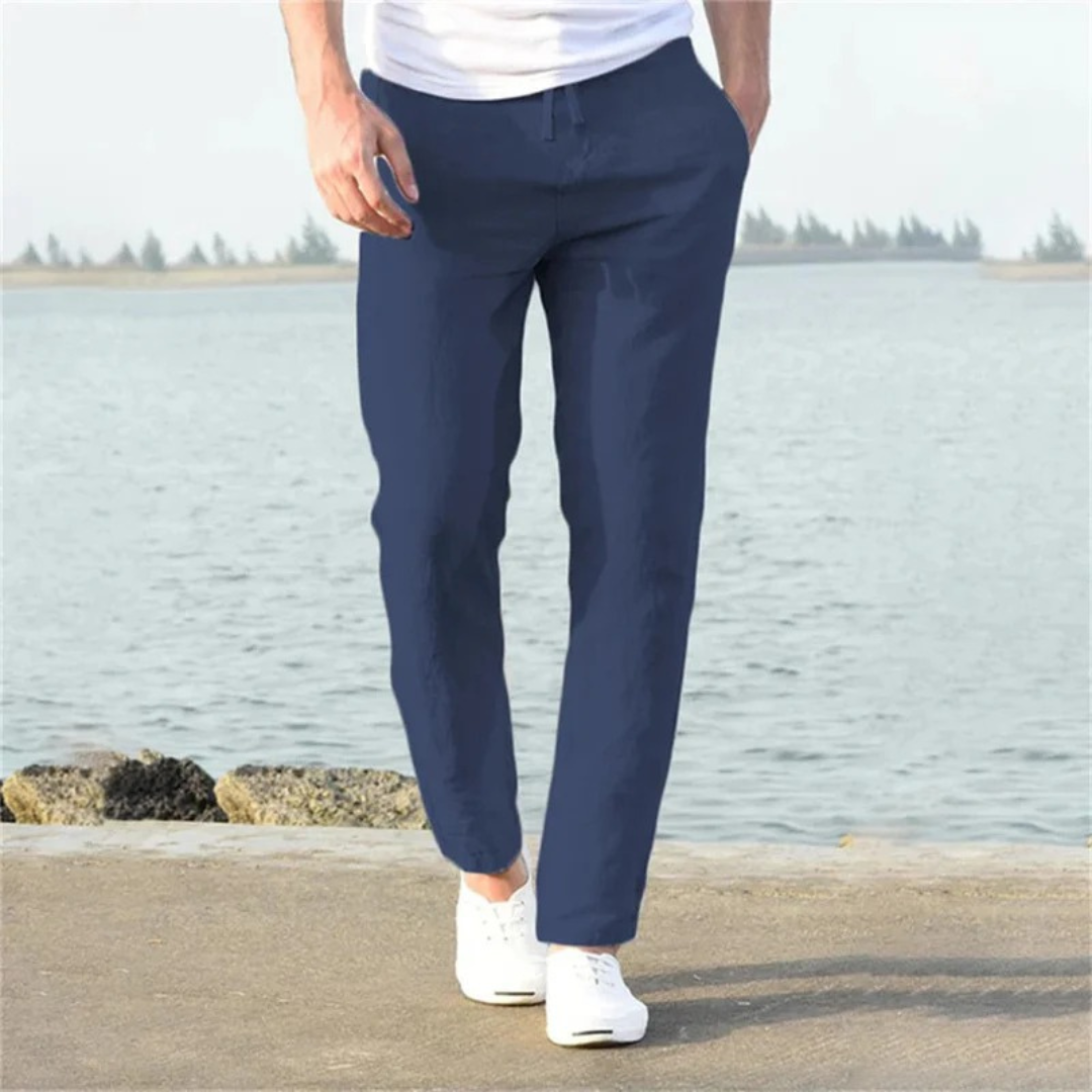 Pantalon lin homme coupe droite cordon de serrage léger été - Timo