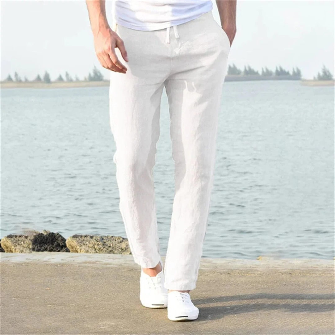 Pantalon lin homme coupe droite cordon de serrage léger été - Timo