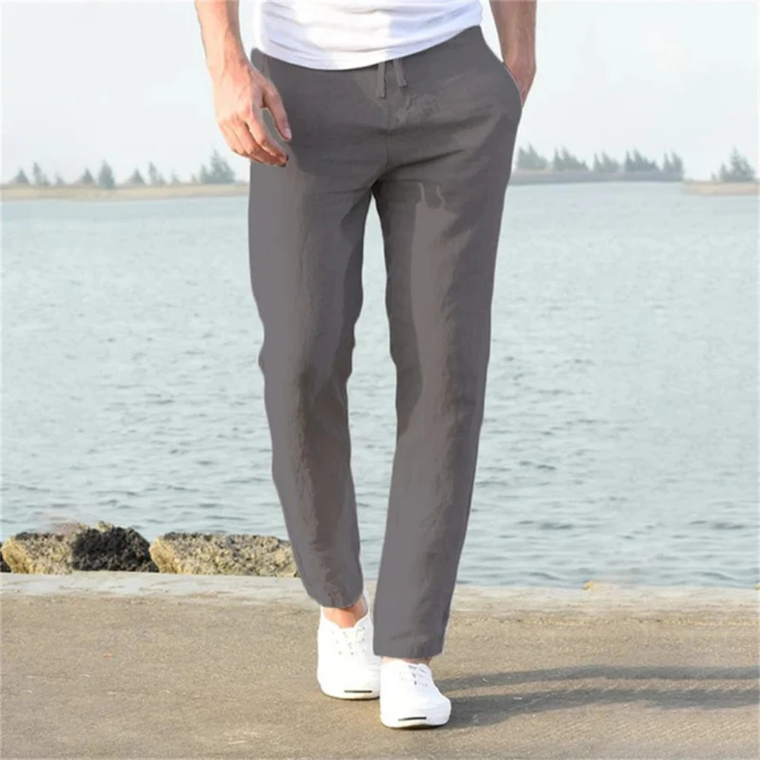 Pantalon lin homme coupe droite cordon de serrage léger été - Timo