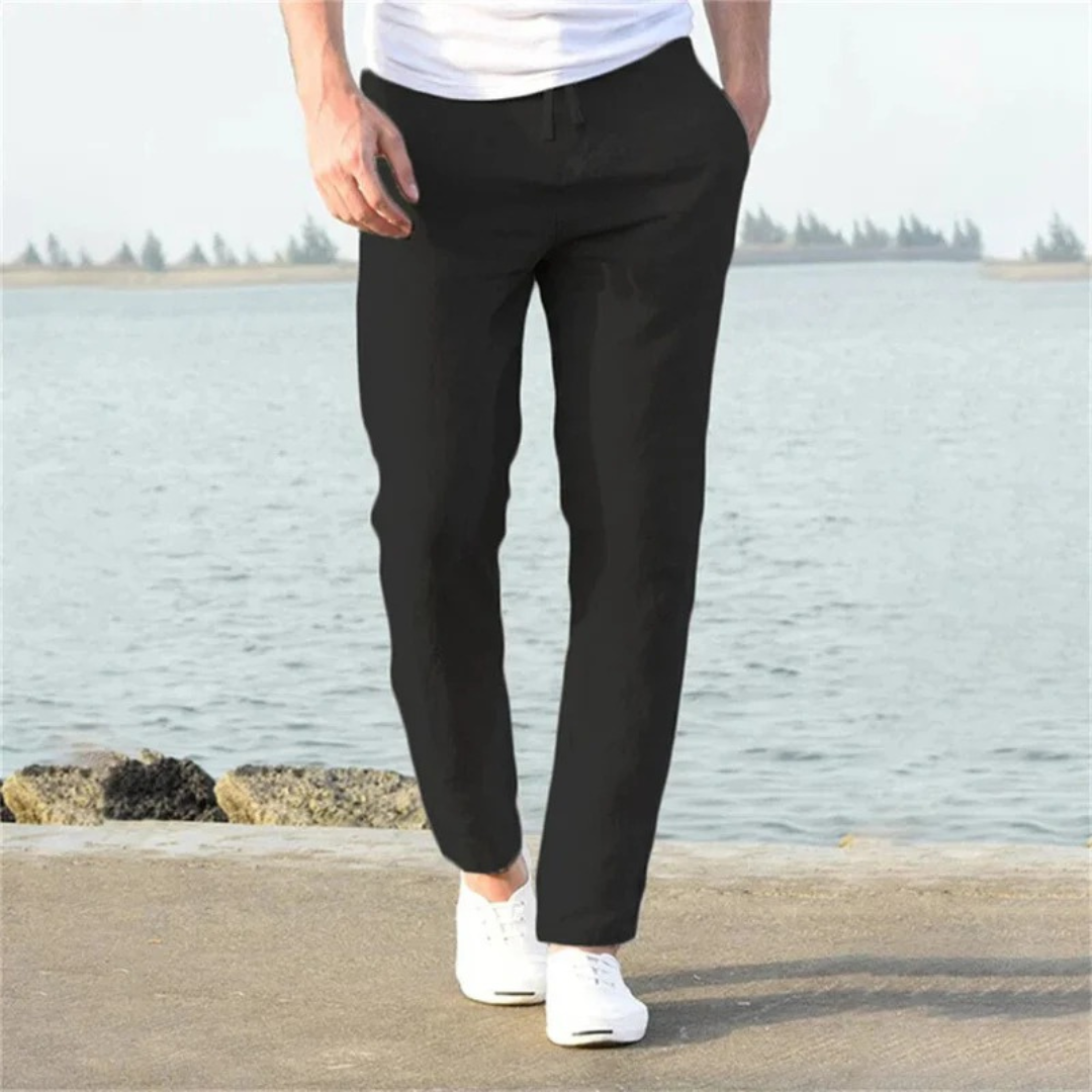 Pantalon lin homme coupe droite cordon de serrage léger été - Timo