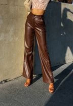 Pantalon femme effet cuir coupe droite taille haute - Amandine