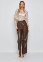 Pantalon femme effet cuir coupe droite taille haute - Amandine
