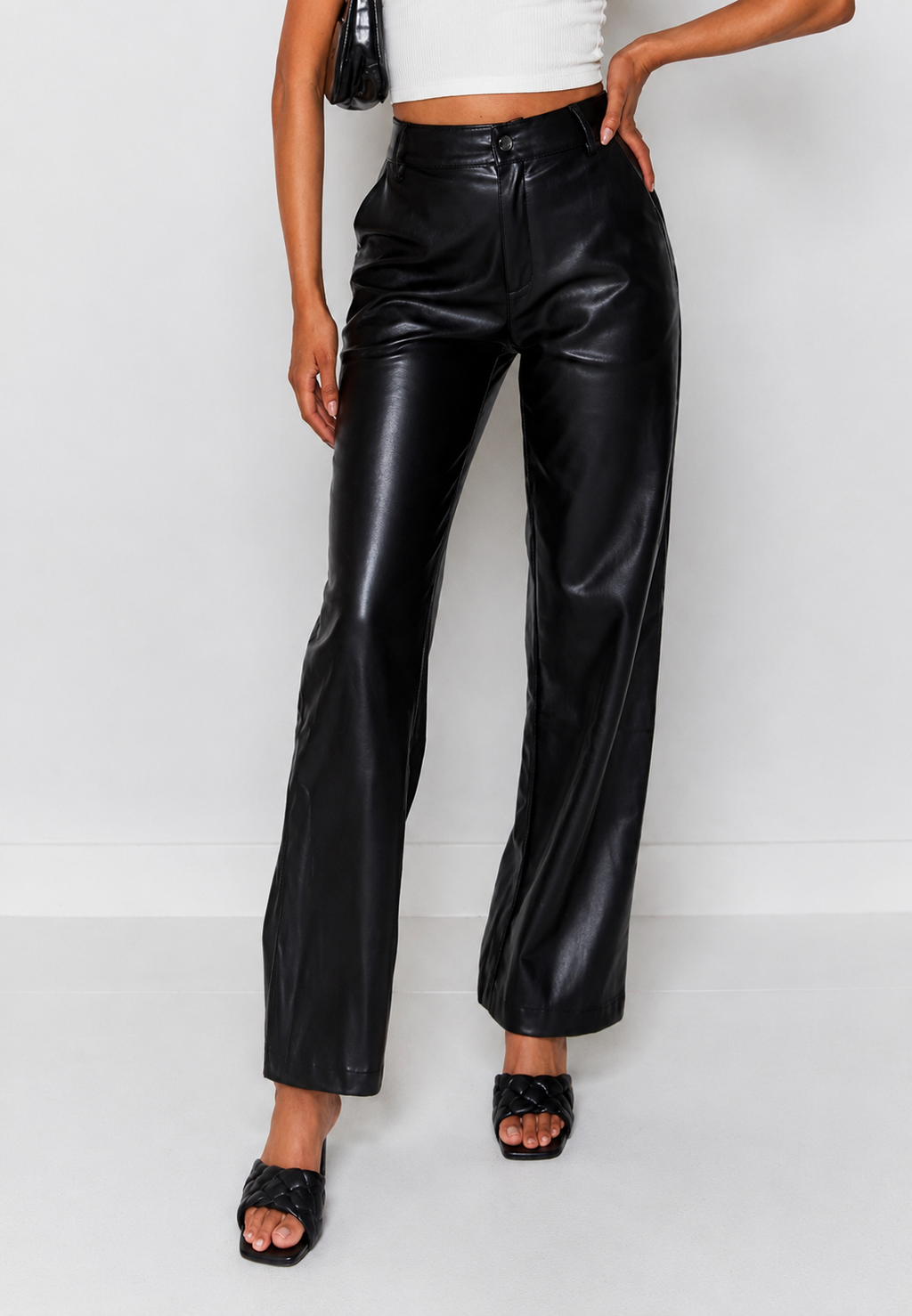 Pantalon femme effet cuir coupe droite taille haute - Amandine