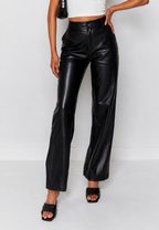 Pantalon femme effet cuir coupe droite taille haute - Amandine