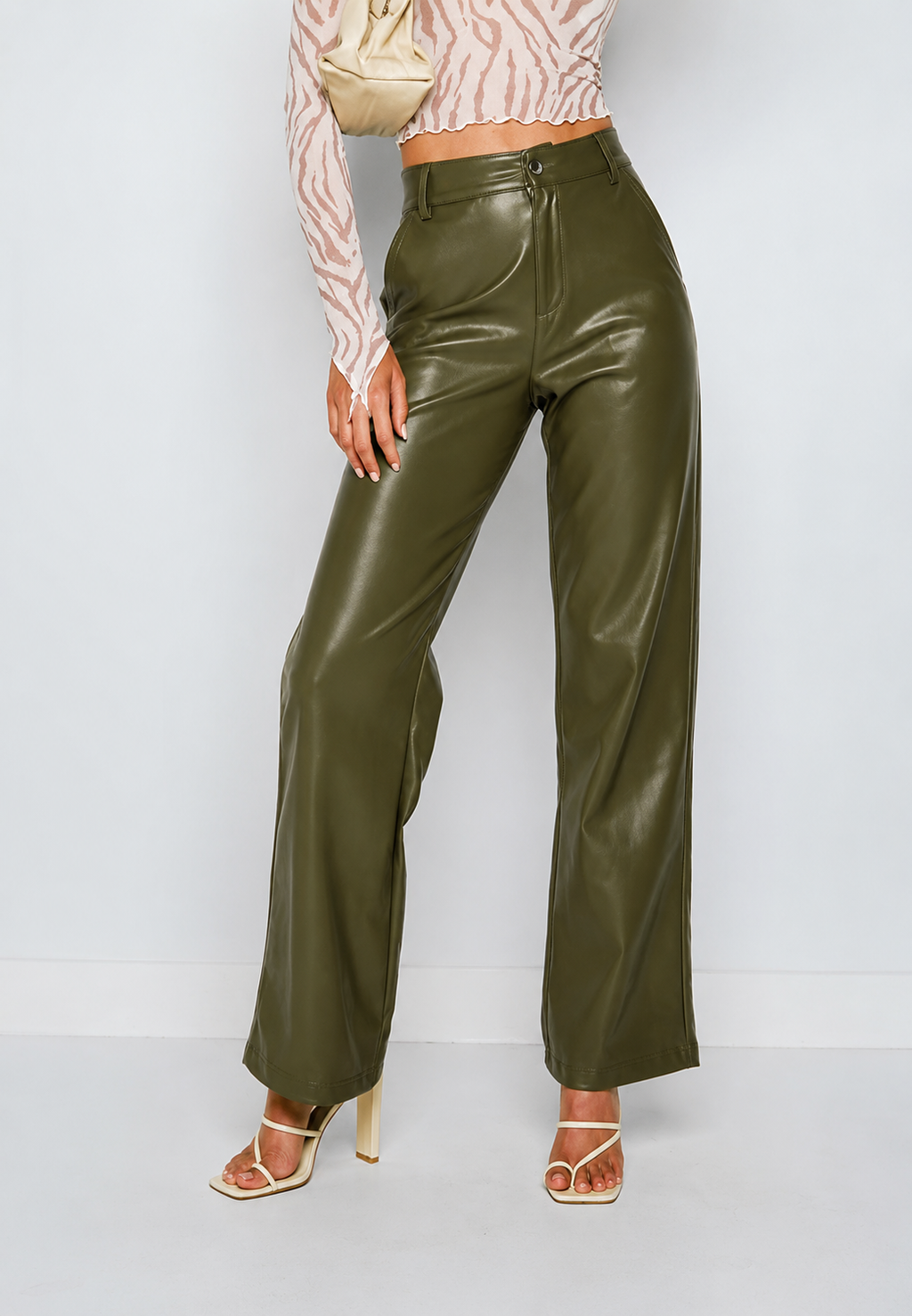Pantalon femme effet cuir coupe droite taille haute - Amandine