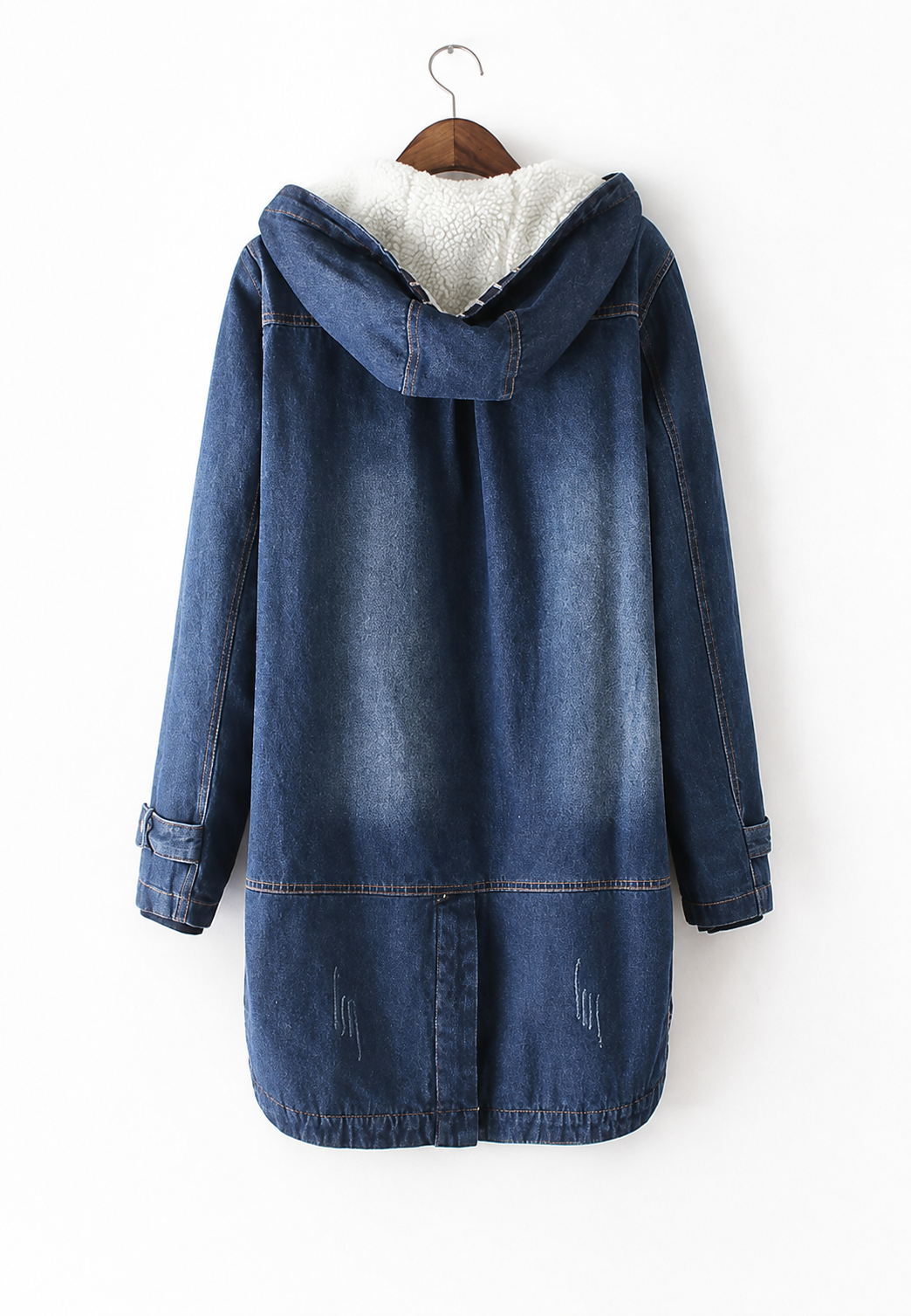 Parka longue denim femme capuche doublure peau de mouton - Freja
