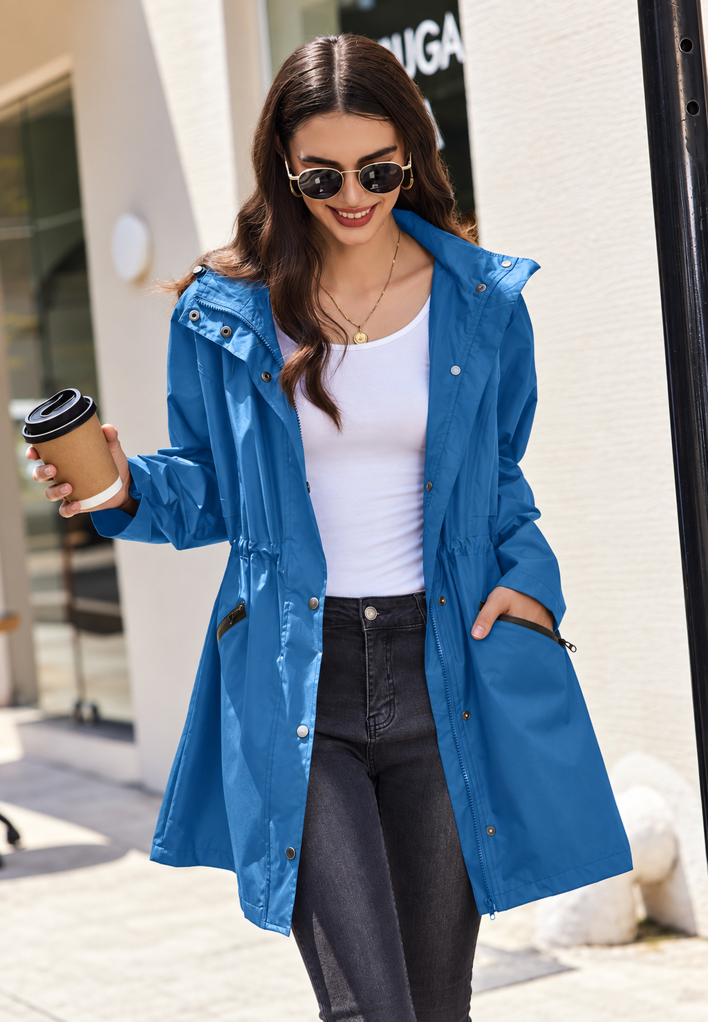 Parka impermeable mujer capucha cintura ajustable medio muslo lluvia otoño - Vérane