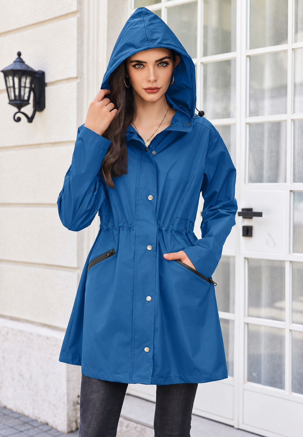 Parka impermeable mujer capucha cintura ajustable medio muslo lluvia otoño - Vérane
