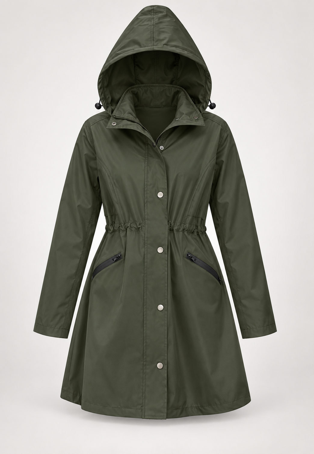 Parka impermeable mujer capucha cintura ajustable medio muslo lluvia otoño - Vérane