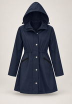 Parka impermeable mujer capucha cintura ajustable medio muslo lluvia otoño - Vérane
