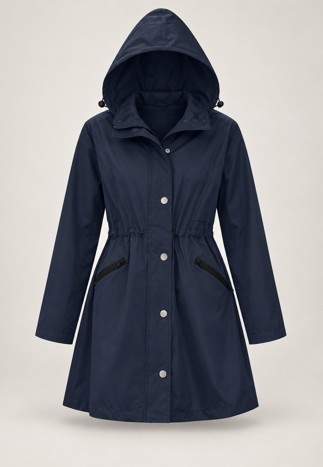 Parka impermeable mujer capucha cintura ajustable medio muslo lluvia otoño - Vérane