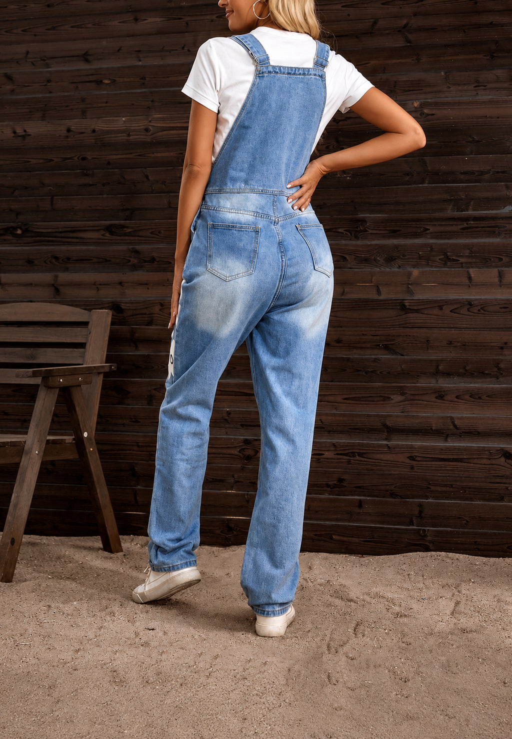 Salopette jean femme imprimé floral denim décontractée - Wendy