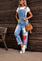 Salopette jean femme imprimé floral denim décontractée - Wendy
