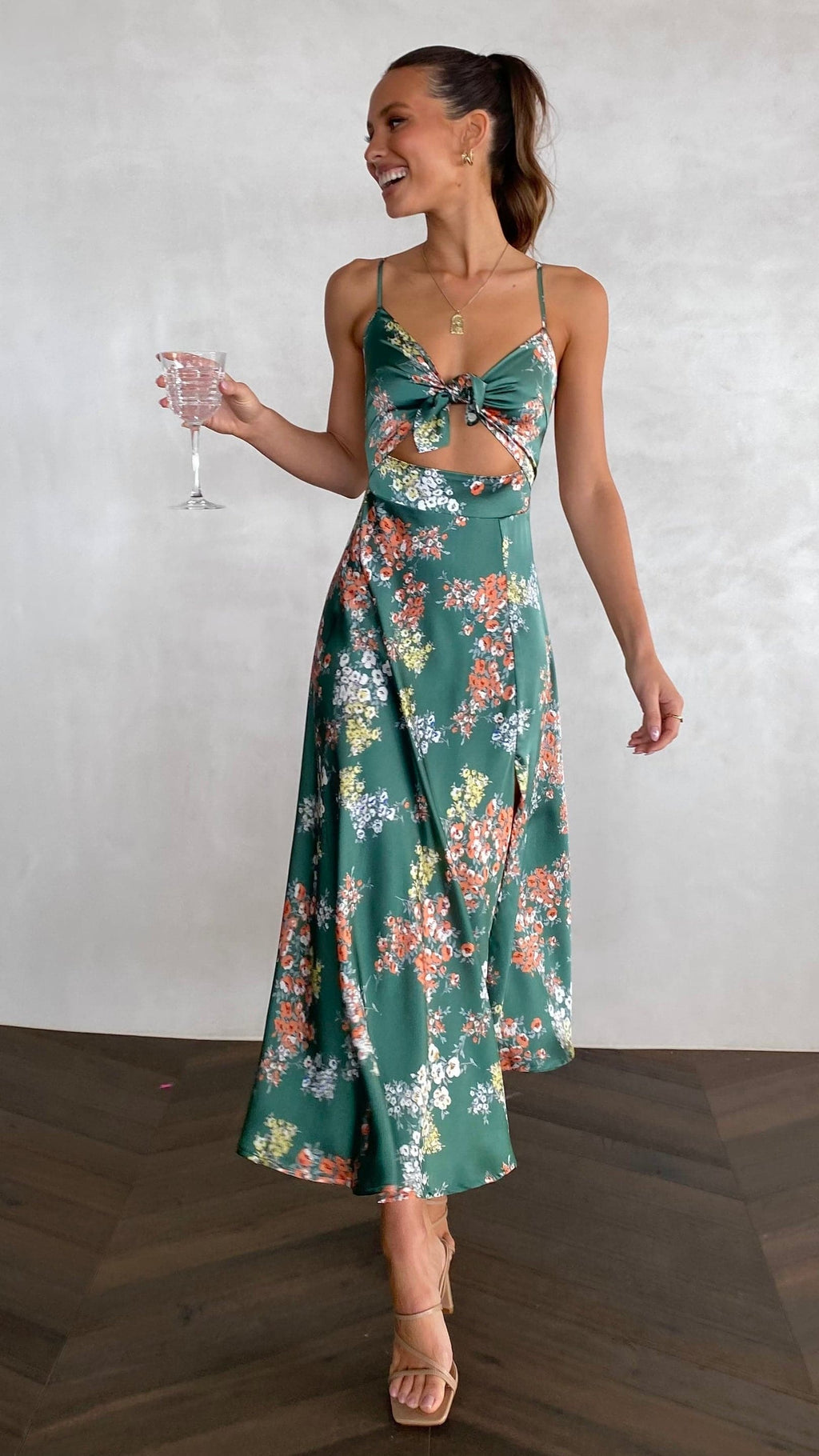 Vestido midi floral mujer escote anudado tirantes regulables cintura ajustada - Loisa