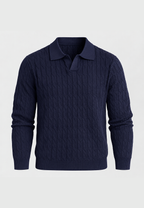 Polo maille homme manches longues motif tressé col ouvert - Eamon