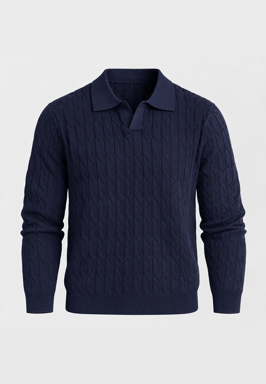 Polo maille homme manches longues motif tressé col ouvert - Eamon