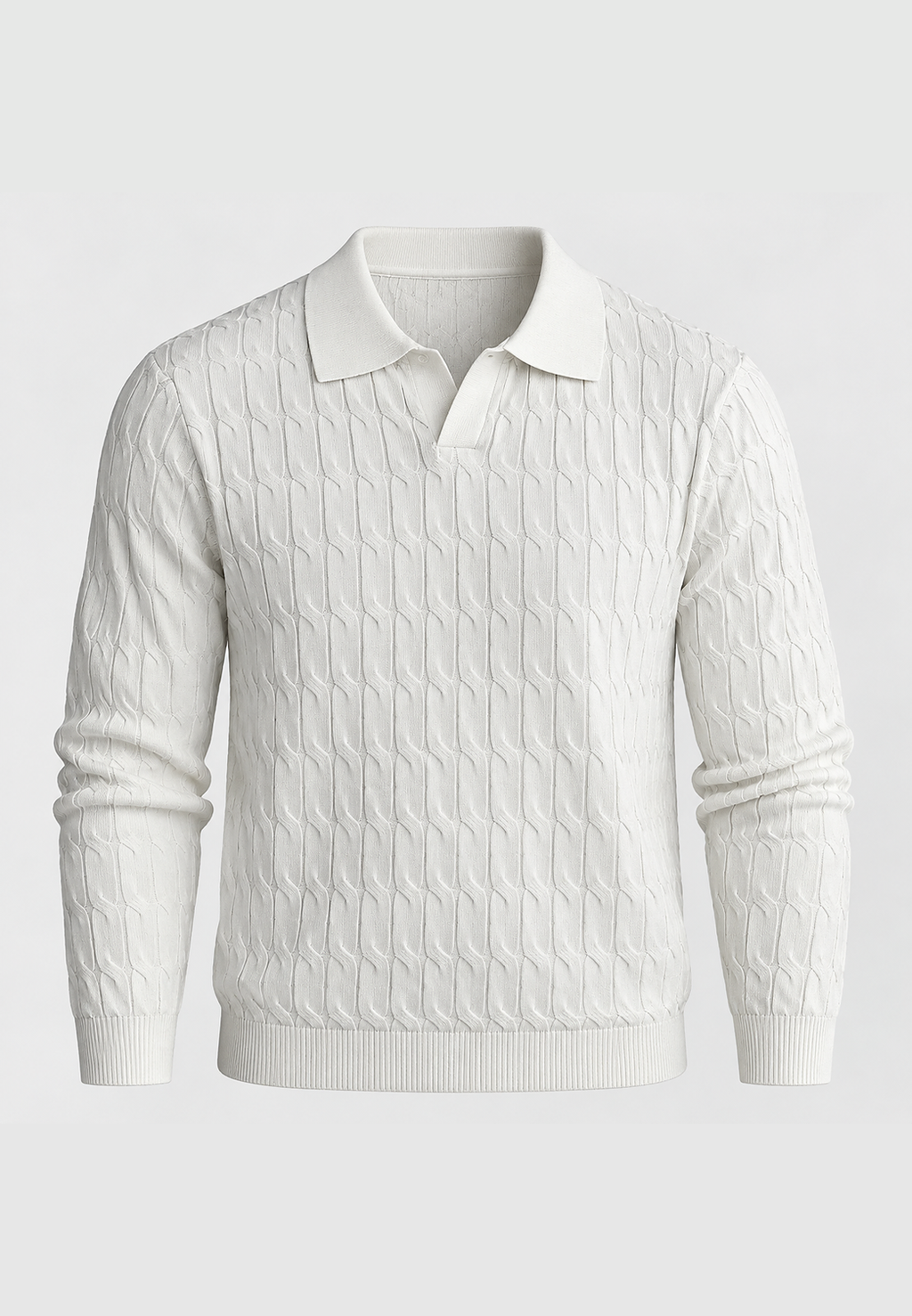 Polo maille homme manches longues motif tressé col ouvert - Eamon