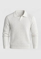 Polo maille homme manches longues motif tressé col ouvert - Eamon