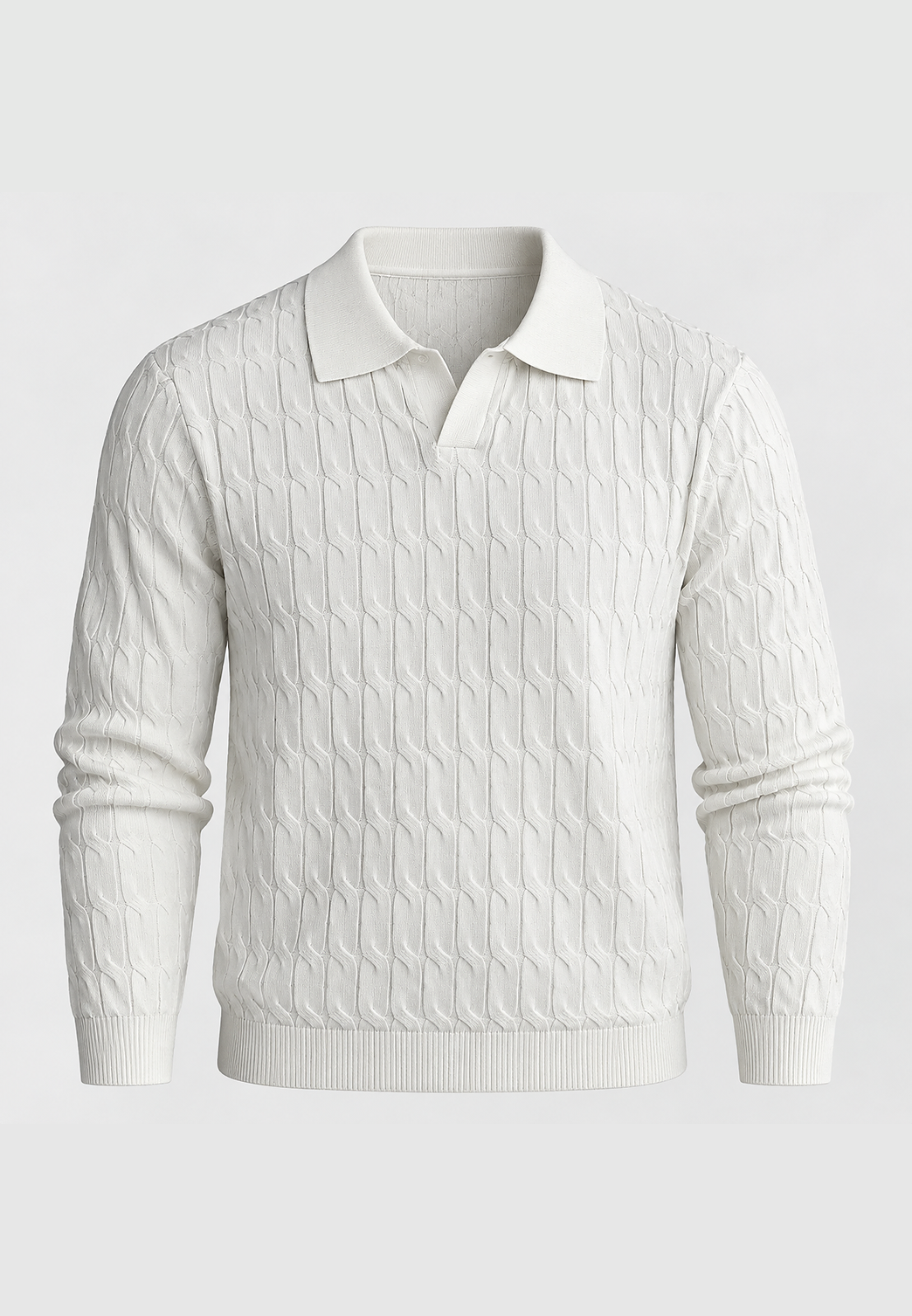 Polo maille homme manches longues motif tressé col ouvert - Eamon
