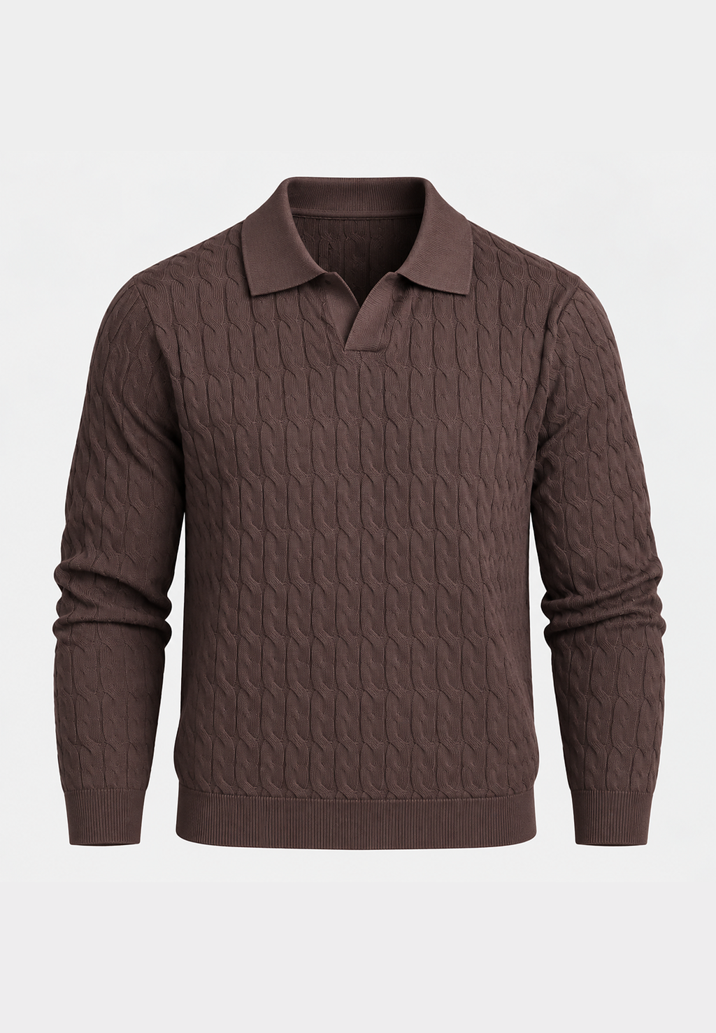 Polo maille homme manches longues motif tressé col ouvert - Eamon