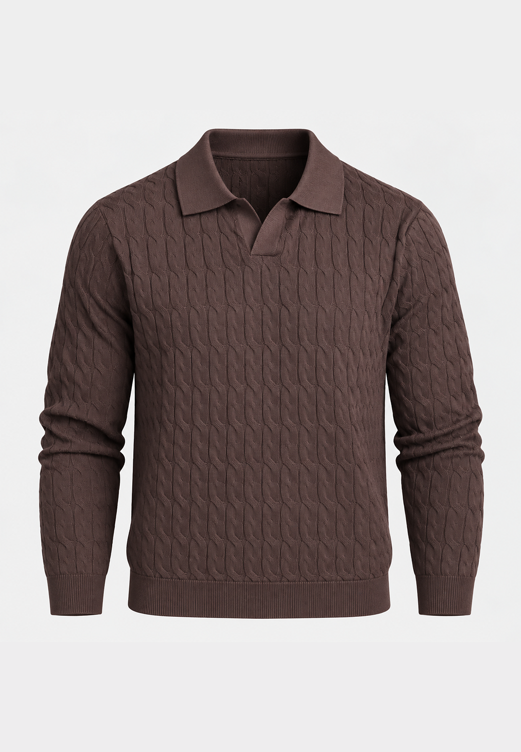 Polo maille homme manches longues motif tressé col ouvert - Eamon