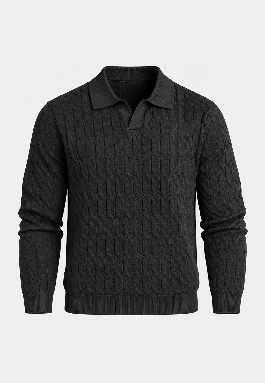 Polo maille homme manches longues motif tressé col ouvert - Eamon