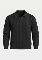 Polo maille homme manches longues motif tressé col ouvert - Eamon