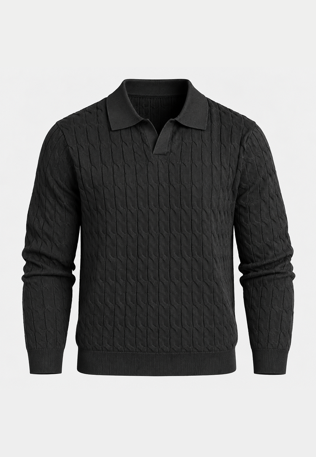 Polo maille homme manches longues motif tressé col ouvert - Eamon