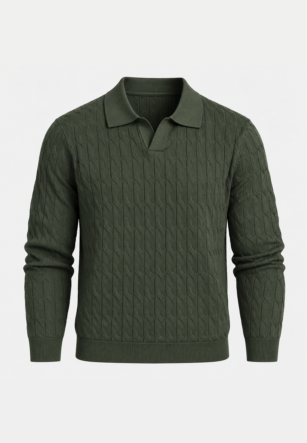 Polo maille homme manches longues motif tressé col ouvert - Eamon