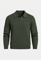 Polo maille homme manches longues motif tressé col ouvert - Eamon