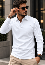 Polo homme manches longues col chemise boutons maille - Breno
