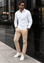 Polo homme manches longues col chemise boutons maille - Breno