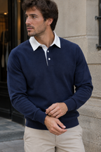 Polo homme manches longues col contrasté boutonnage court - Cassian