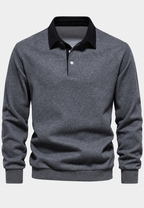 Polo homme manches longues col contrasté boutonnage court - Cassian