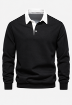 Polo homme manches longues col contrasté boutonnage court - Cassian