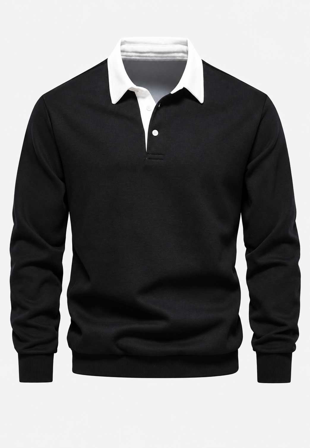 Polo homme manches longues col contrasté boutonnage court - Cassian