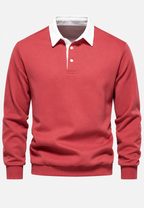 Polo homme manches longues col contrasté boutonnage court - Cassian