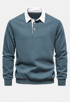 Polo homme manches longues col contrasté boutonnage court - Cassian