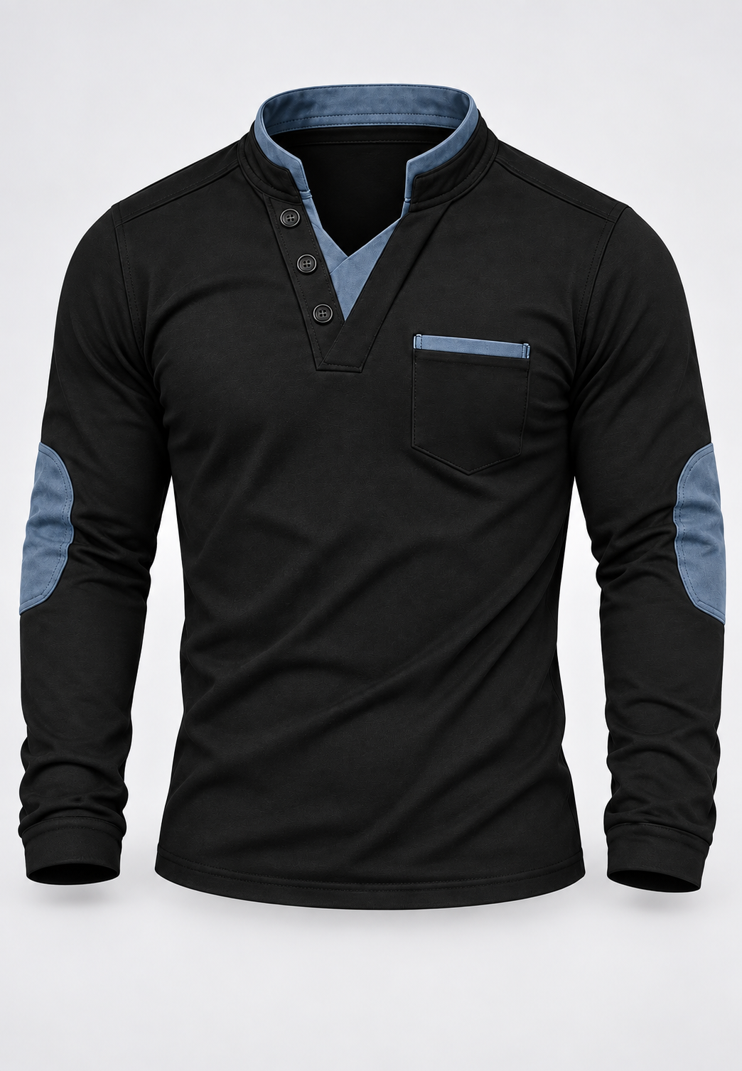 Polo homme manches longues col mao détails contrastés - Corvin