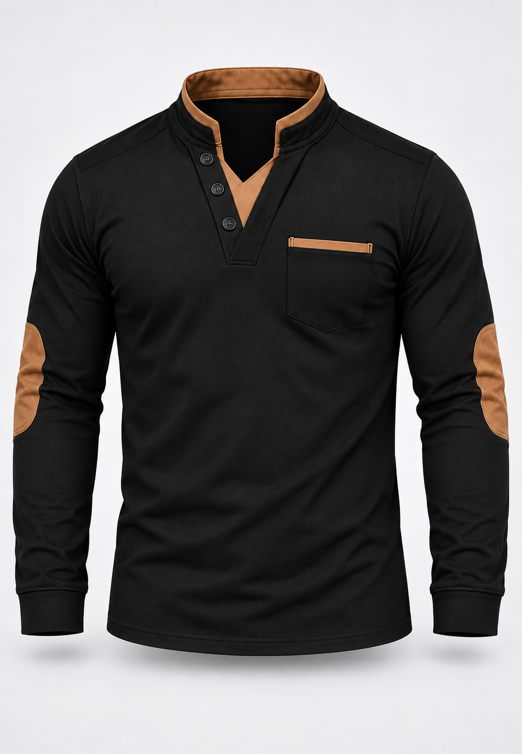 Polo homme manches longues col mao détails contrastés - Corvin