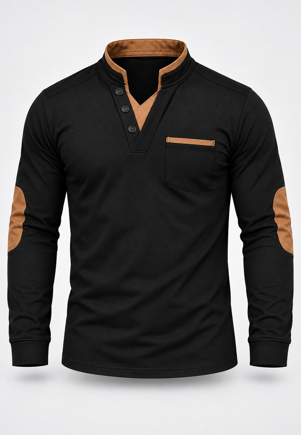 Polo homme manches longues col mao détails contrastés - Corvin