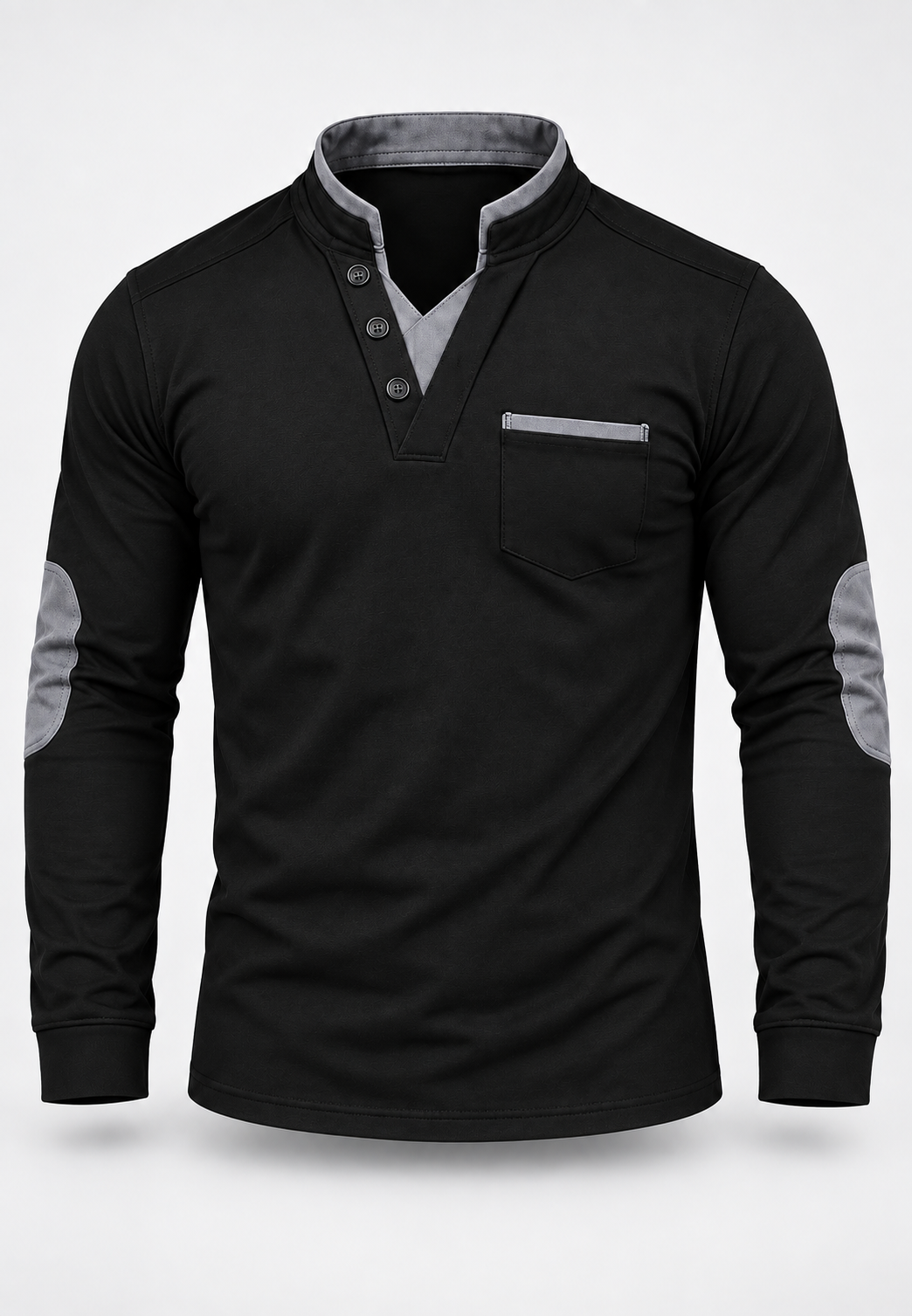 Polo homme manches longues col mao détails contrastés - Corvin