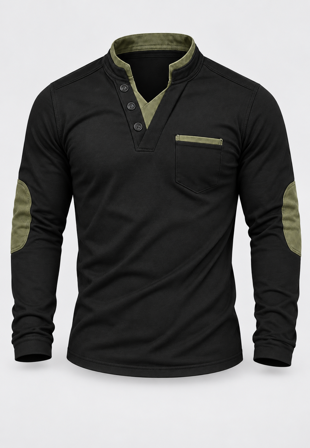 Polo homme manches longues col mao détails contrastés - Corvin