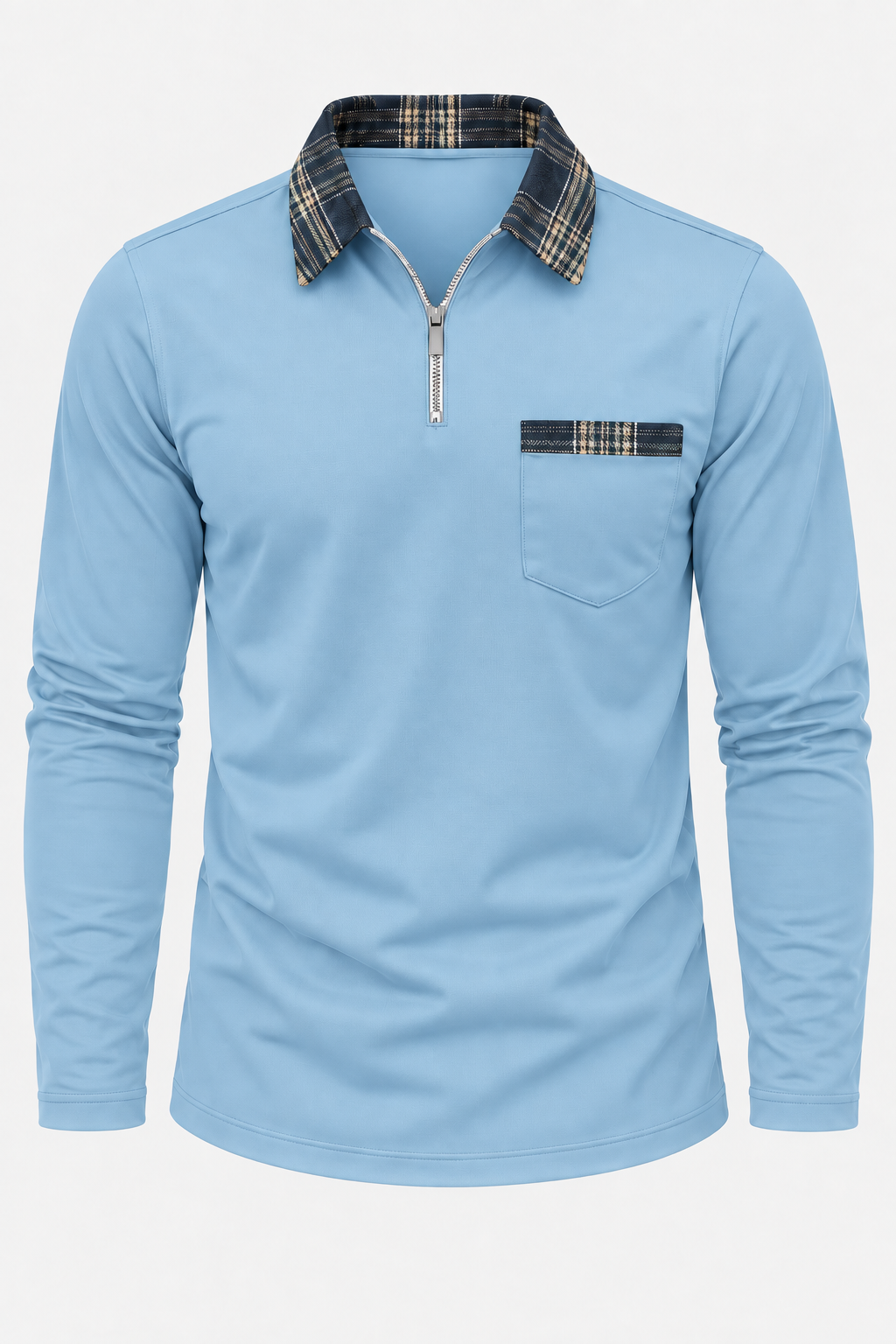 Polo homme manches longues demi-zip col à carreaux maille - Sören
