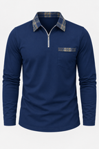 Polo homme manches longues demi-zip col à carreaux maille - Sören