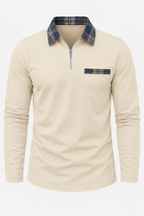 Polo homme manches longues demi-zip col à carreaux maille - Sören