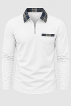 Polo homme manches longues demi-zip col à carreaux maille - Sören